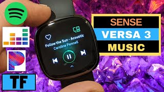 SPOTIFY APP ON FITBIT VERSA 3 FITBIT SENSE - (and Pandora, Deezer) - How To Setup Music, Controls!