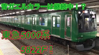 青ガエルラッピング継続中！東急5000系所沢駅発車！