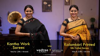 Kalamkari Printed Silk Cottons, Kantha Work Sarees & Maang Tikka by B'jewelled/Prashanti | 8 Aug 22