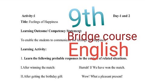 9th English Bridge course Activity 1 and Day 1 and 2