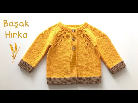 Başak Hırka - 1 yaş / Yakadan Başlama V Ajur Robalı Bebek Hırkası / Baby Cardigan Knitting Pattern