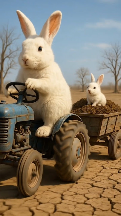 A rabbit and his little child bring a tractor#shorts #ai #rabbit