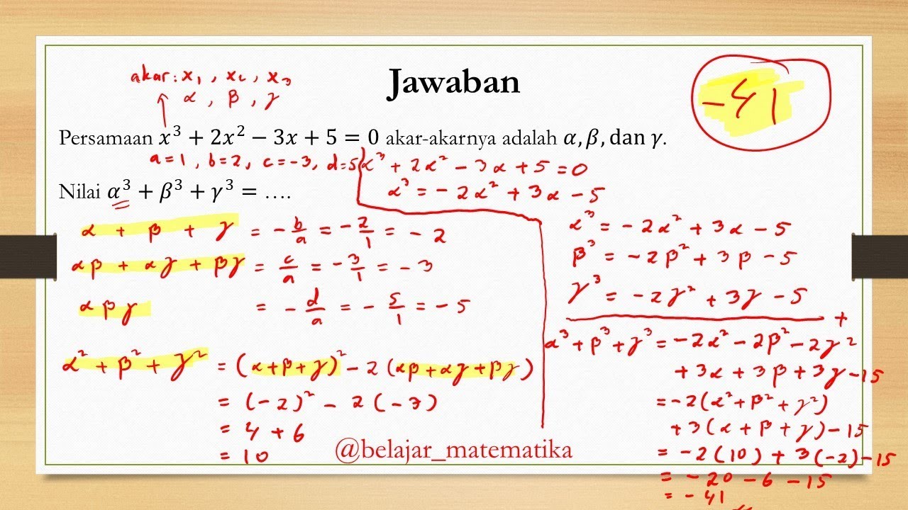 Belajar Matematika Pembahasan Soal Penjumlahan Pangkat Tiga Akar Akar Persamaan Youtube