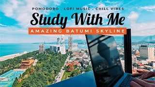 2.5 HOUR Study With Me | Rooftop Cafe Skyline 🏙️ Batumi Georgia 🇬🇪 | Pomodoro 25-5 | Relaxing Lofi