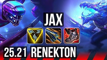 JAX vs RENEKTON (TOP) | 8 solo kills, 17/2/5, Legendary | KR Master | 25.21