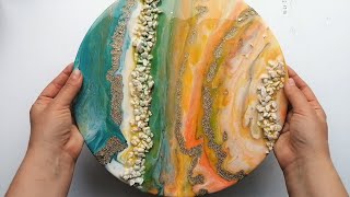 Orange Geode With Little Pearl Stones- Epoxi Resin Art