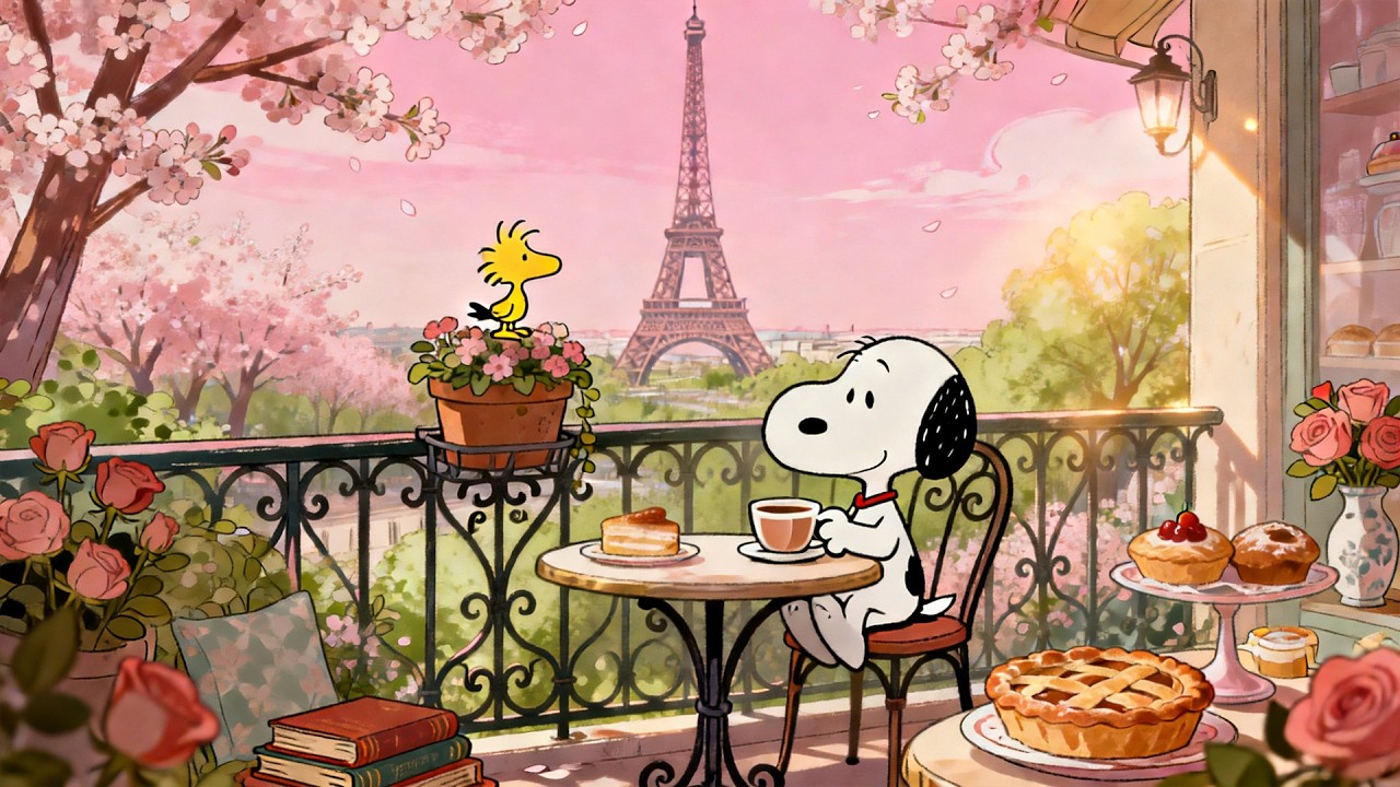 🌸 Snoopy Paris Spring Café ☕| Soft Lofi for Study & Relax