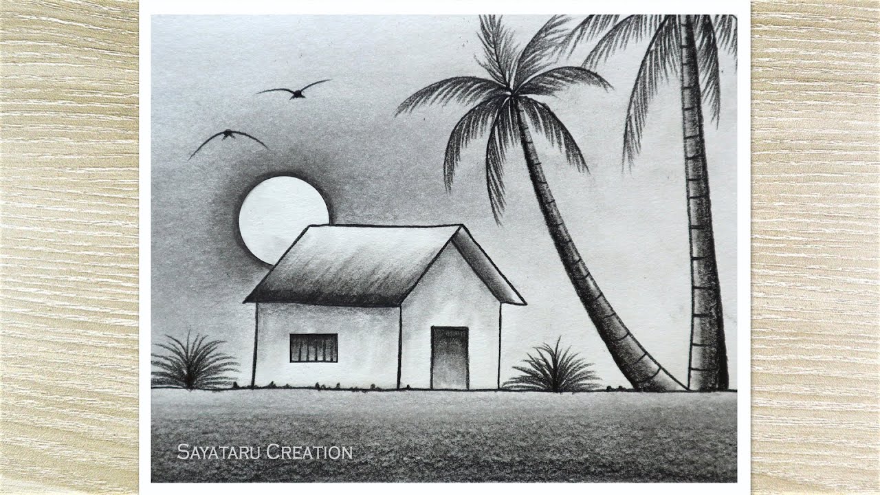 Village Scenery Drawing, drawing landscape, easy drawing for beginners,  nature drawing with pencil | by Creativecanvasbyparna | Medium