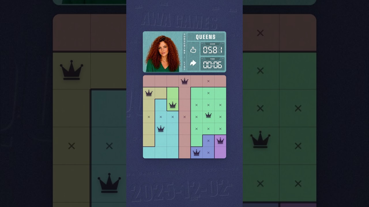 LinkedIn Queens #581 solved board for December 2, 2025, 7x7 grid