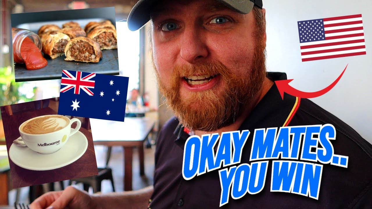 Американец пробует настоящий мельбурнский флэт уайт и сосиску в тесте