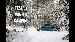 TESLA Y COLD WINTER CAMPING &amp; HEAT PUMP