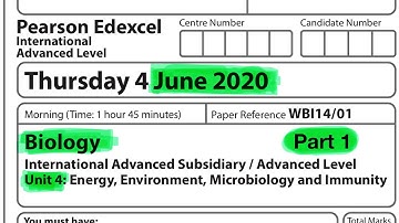 A level | biology | Unit 4 |  Edexcel |June 2020 | part 1 of 2