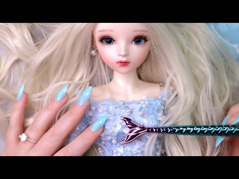 10 Min ASMR with Doll 🎀/ Hair Brushing / Plastic Doll Tapping & Scratching / BJD doll (No Talking)