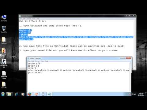 Matrix Affect Trick by using notepad on Desktop