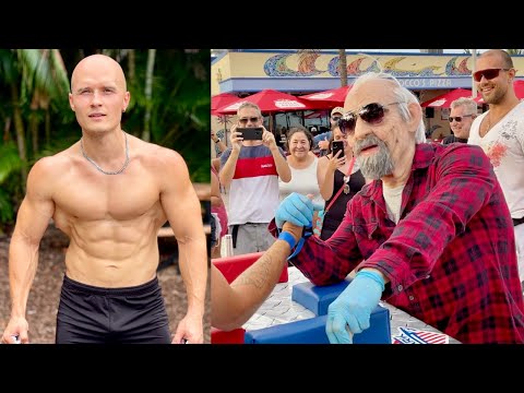 Deny Montana Pretends to be an Old Man Armwrestler! PRANK