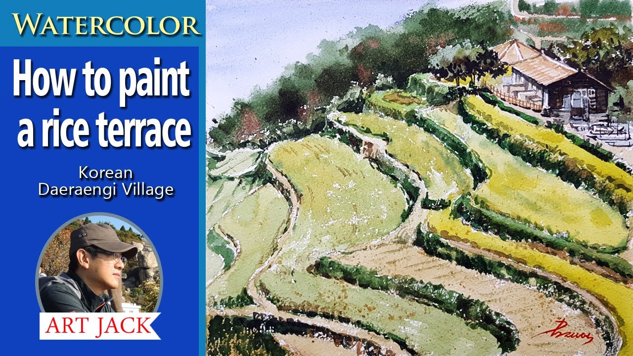 Watercolor How to paint a rice terrace | Korean Daeraengi Village ...