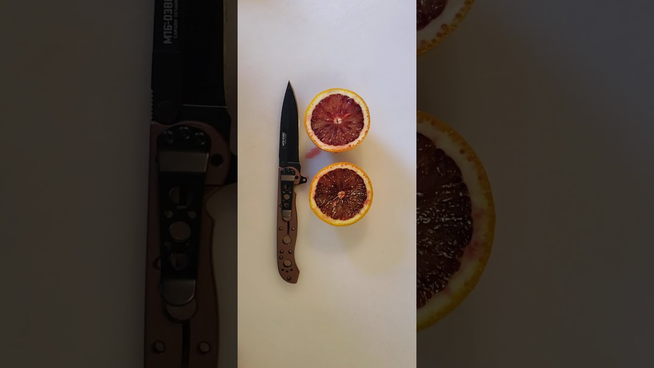 Cut Test - CRKT M16 03 Framelock Bronze Cutting a Blood Orange