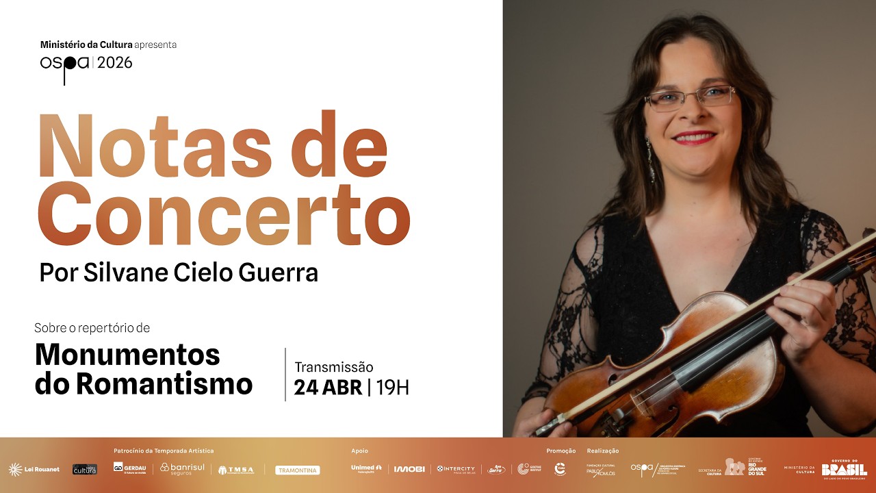 A violinista da OSPA Silvane Cielo Guerra apresenta a palestra Notas de Concerto sobre o repert&oacute;rio de &ldquo;Monumentos do Romantismo&rdquo;.