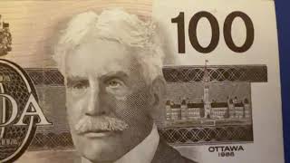 Canadian one-hundred-dollar note - 1988, 2004, and 2011.