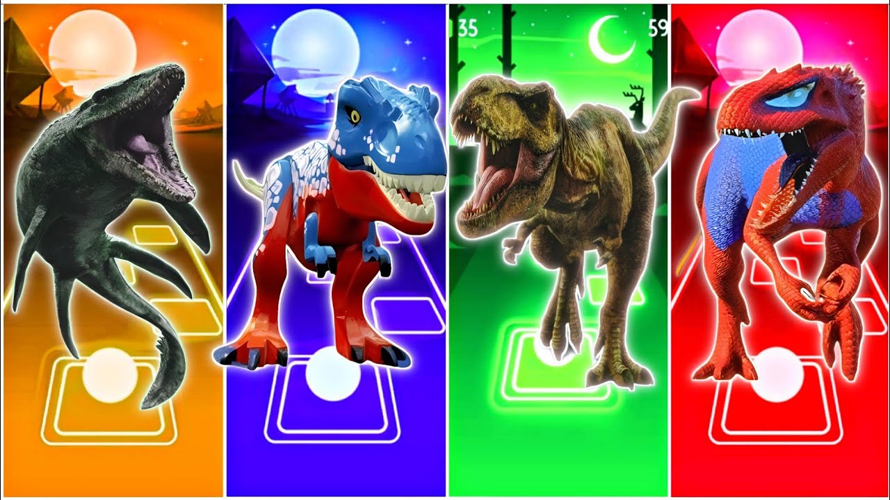 JurassicWorld Mosasaurus 🆚The Jurassic Lego🆚The Tyrannosaurus🆚The Indominus Rex CoffinDance TilesHop
