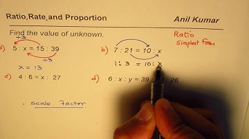 How to find value of unknown  7 to 21 equals 10 to x Ratio and Proportions