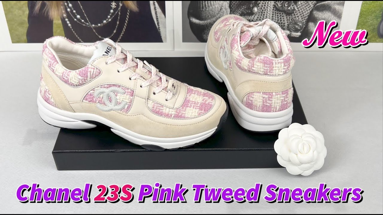 white and pink chanel sneakers