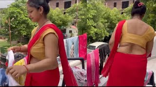 Saree Vlog Indian Housewife Mom House Cleaning Vlog Desi Housewife Navel Show Vlogger