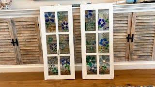 EPOXY RESIN WINDOW (FAUX) SEA GLASS ART, STAINED GLASS ART, RESIN ART, OLD REPURPOSED WINDOW