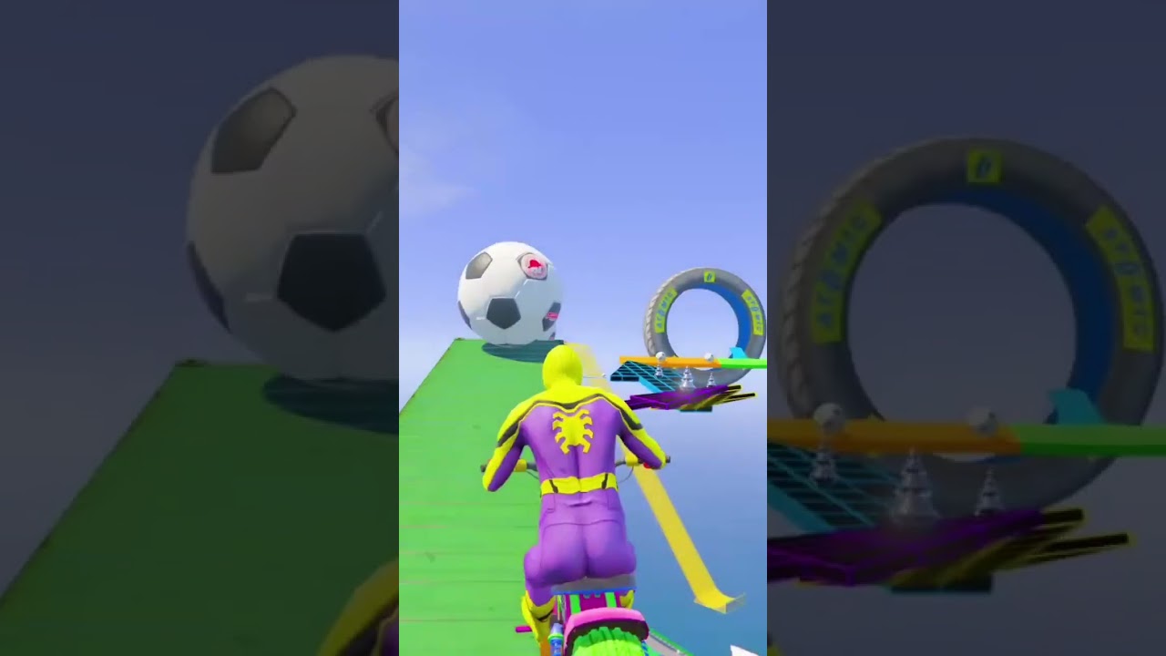 spiderman rides on colored ramps 