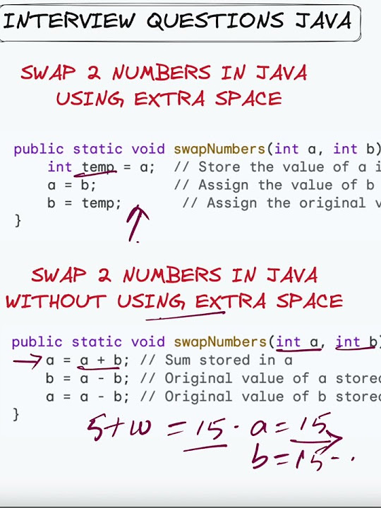 Interview Questions Java | Swap 2 Numbers without using extra space # ...