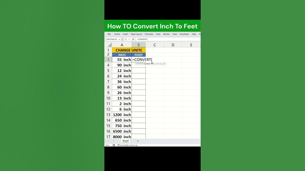 Convert Inch TO Feet In excel How To Covert Unite In Excel excel 
