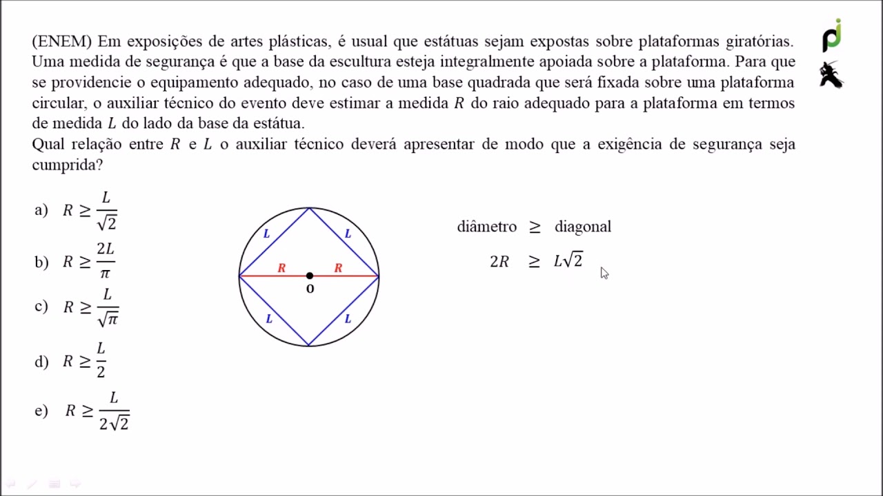 QUESTÃO ENEM DIÂMETRO E DIAGONAL DE UM QUADRADO YouTube