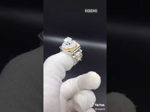 Nhẫn Đồng Hồ nam VÀNG 18K đính MOISSANITE full Kim Tấm