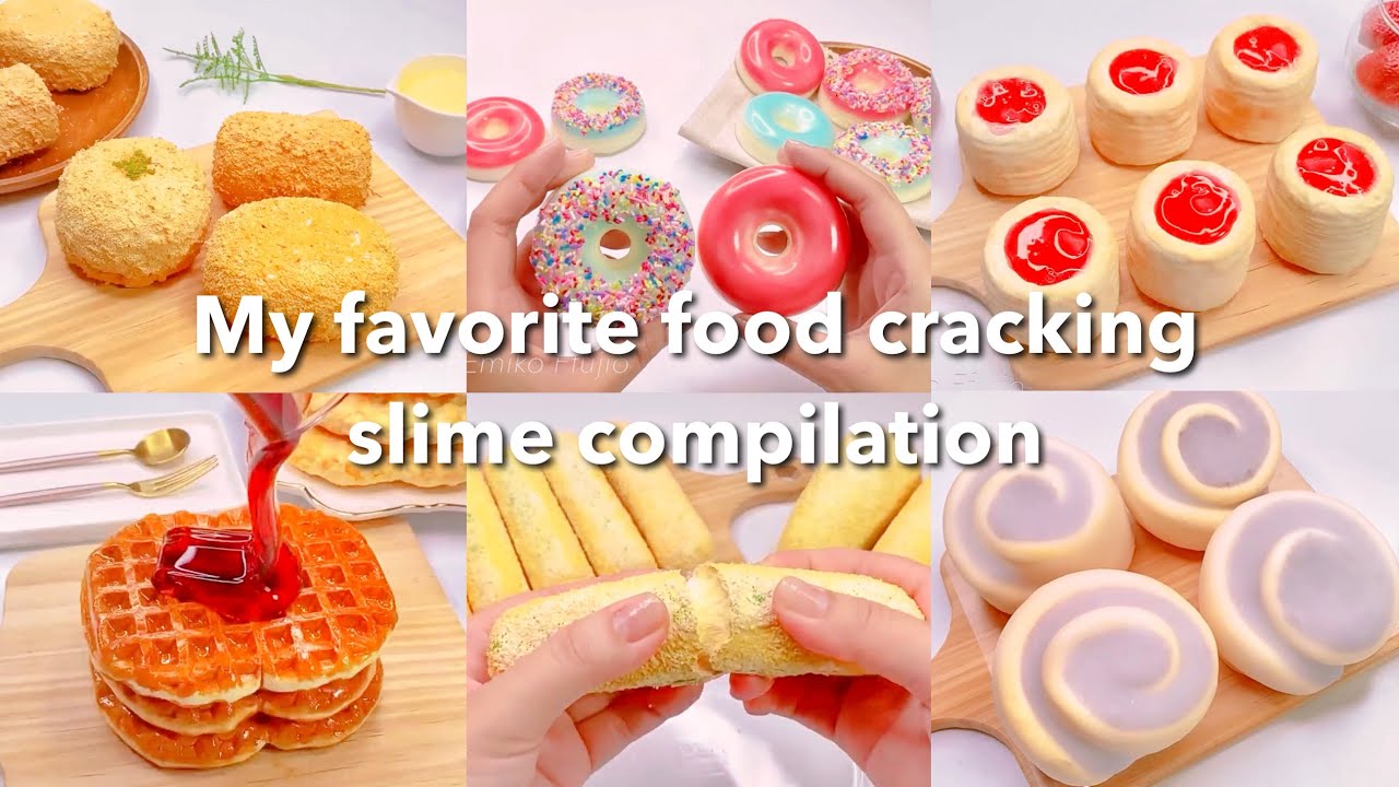 【ASMR】🥖いろんな食べ物クラッキングスライムまとめ🥯パート2【音フェチ】My favorite food cracking slime compilation Part 2
