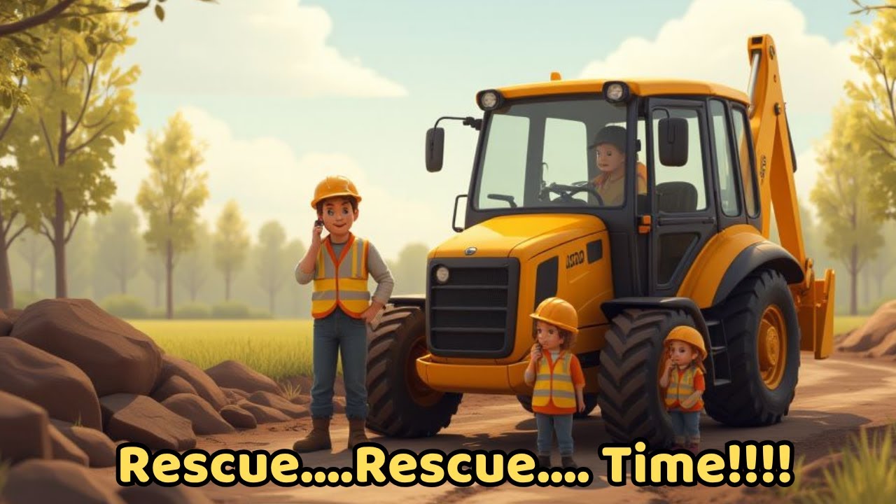 Rescue Vehicles to the Rescue! 🚜 Red Tractor, JCB, Tow Truck – Real Sounds for Kids