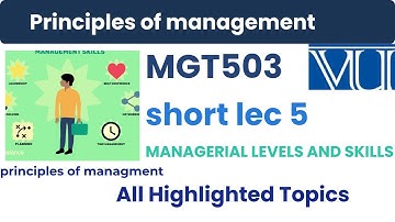 MGT503 Lecture 5 | MANAGERIAL LEVELS AND SKILLS |  3 Levels of Management (Top, Middle, First-Line)