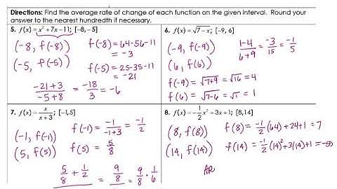 average rate of change homework solutions