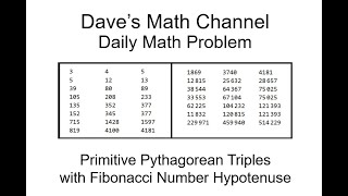 Daily Math Problem, 11-20-25: Primitive Pythagorean Triples with a Fibonacci Number Hypotenuse