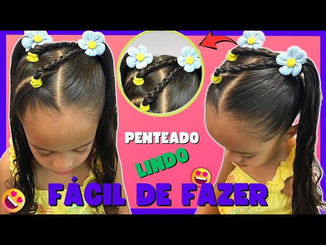 😱LINDO😍 penteado infantil com trança fácil, rápido e simples/cabelo  cacheado ou liso/escola 