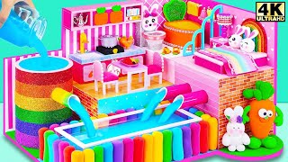 How To Make Cute Pink Bunny House with Automatic Swimming Pool from Cardboard ❤️ DIY Miniature House