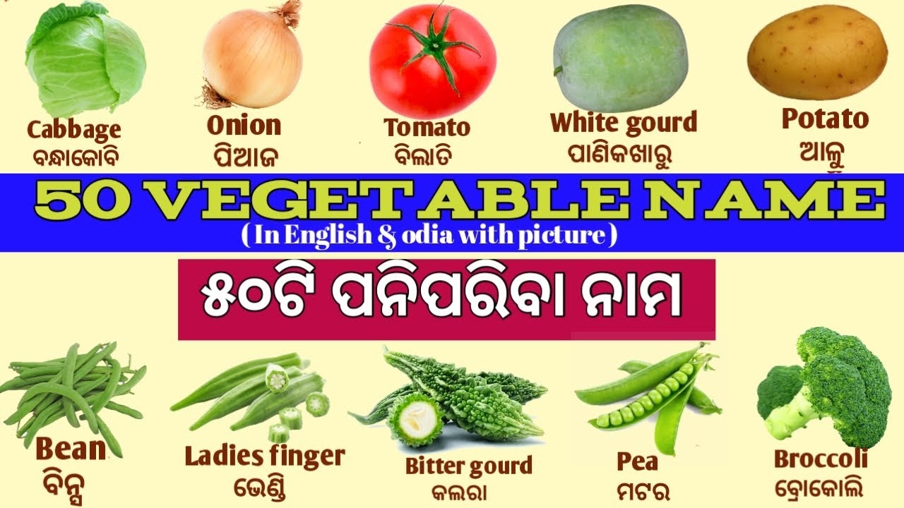 Vegetables name odia to english | 50 Vegetables Name Odia And English | Paniparibara Nama