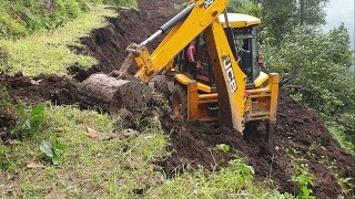 JCB Backhoe Loader-Skillful Operator-Making Hilly Narrow Road