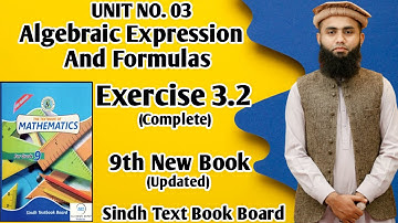 Exercise 3.2 Unit 3 Algebraic Expressions And Formulas Class 9 New Mathematics Book Sindh Board