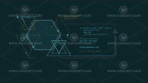 Looped animation of abstract code and geometric shapes HUD element.