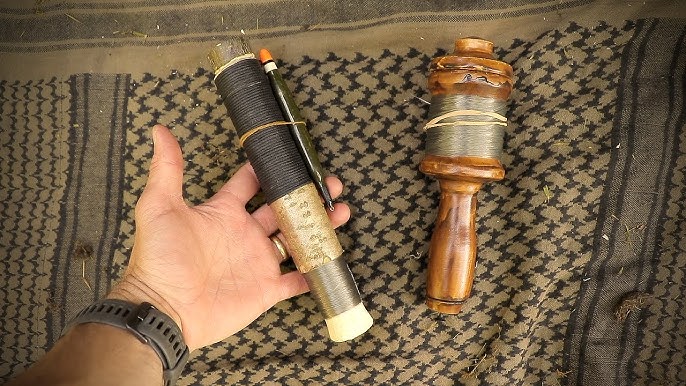 Bushcraft Fishing Rod and Spinning Reel made in the Woods 