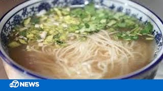 Traditional Chinese beef lamian soup made by a master noodle-puller