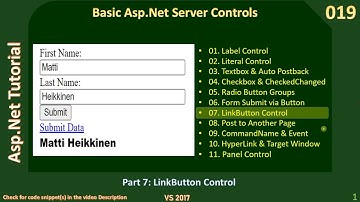Basic Controls | Part 7 - LinkButton Control | Asp Net Tutorial #019