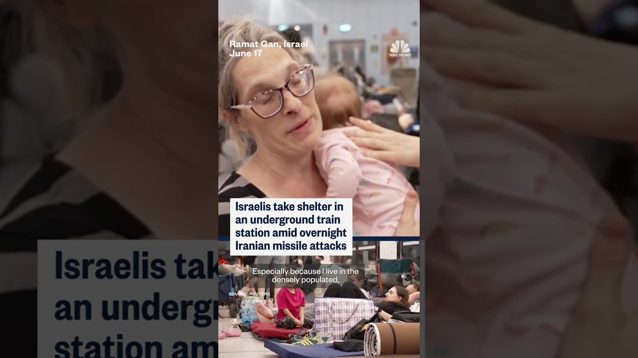 Israelis shelter from Iranian missiles in underground train station