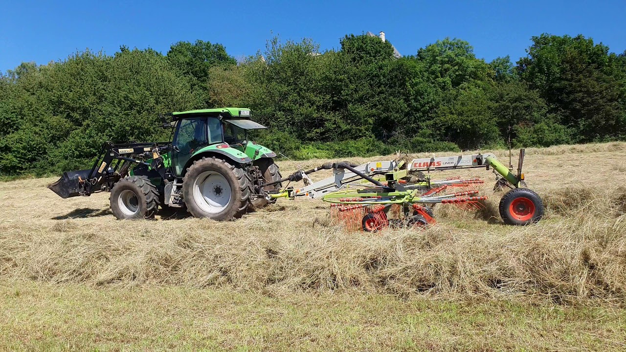 Heuernte 2020 Schwaden mit Deutz Agrotron K 120 und Claas Liner 2600