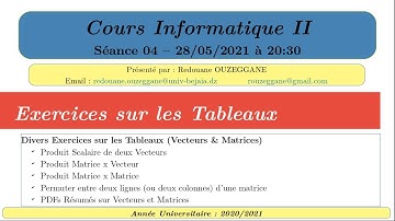 Cours - Exercices sur les Tableaux - Séance 04